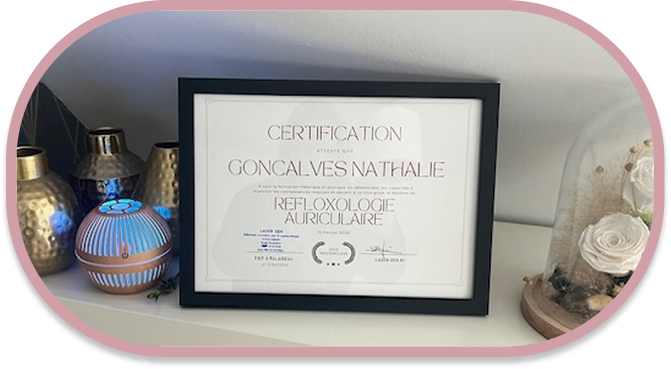 Certification en auriculothérapie de Nataly Gonçalves